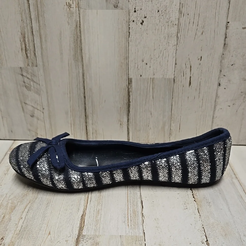 Navy and Silver Glitter Striped Girl's Flats